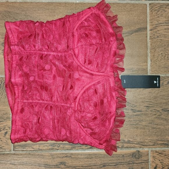 NWT Lulus size small bustier red polka dot lace structured crop top - Picture 7 of 12